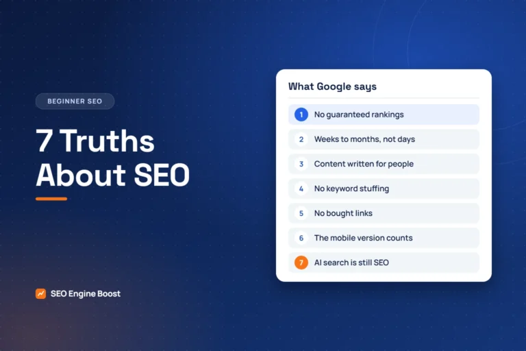 Truths about SEO: illustration of a list of seven things Google says about SEO