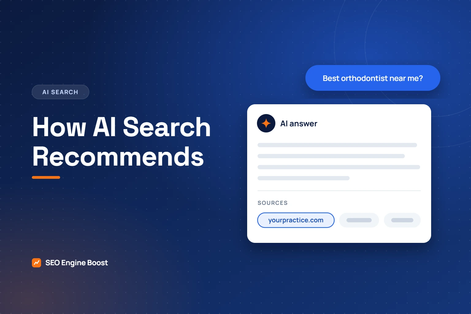 AI search: illustration of an AI answer that cites a practice website as a source