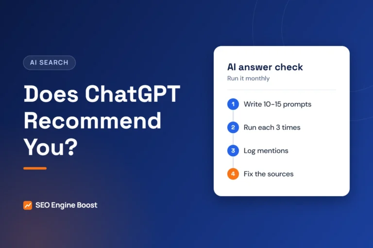 Illustration of a step card for checking whether AI assistants recommend an orthodontic practice