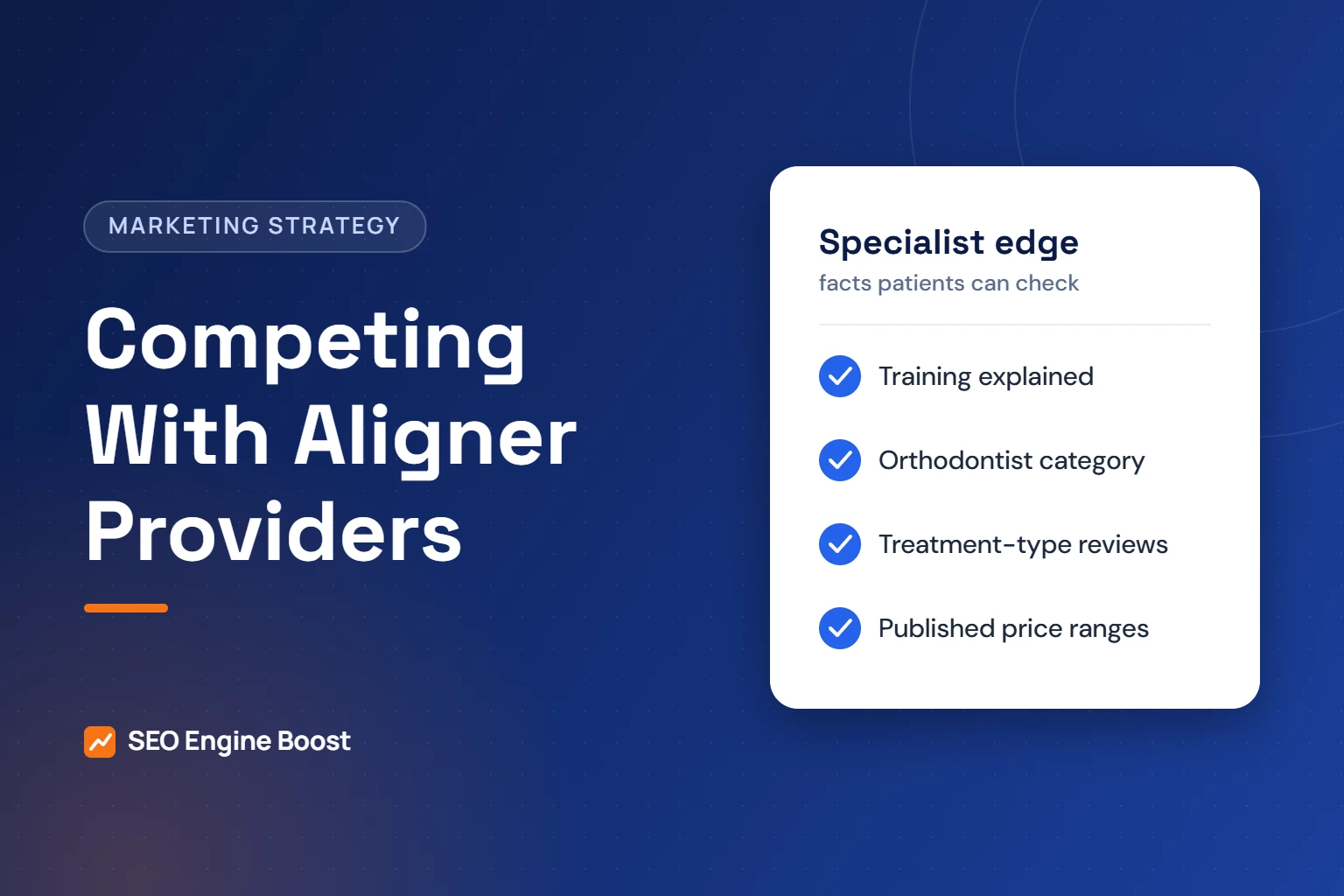 Illustration of a checklist for orthodontists competing with general dentists on clear aligner marketing