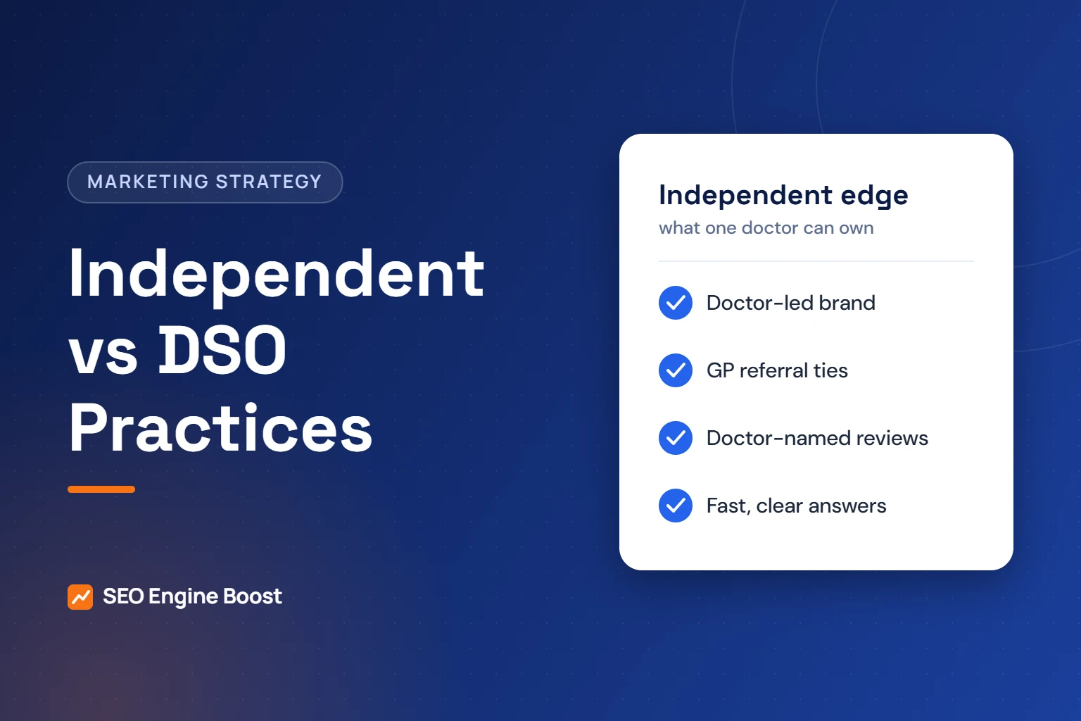 Illustration of a checklist showing how an independent orthodontic practice competes with DSO and OSO locations