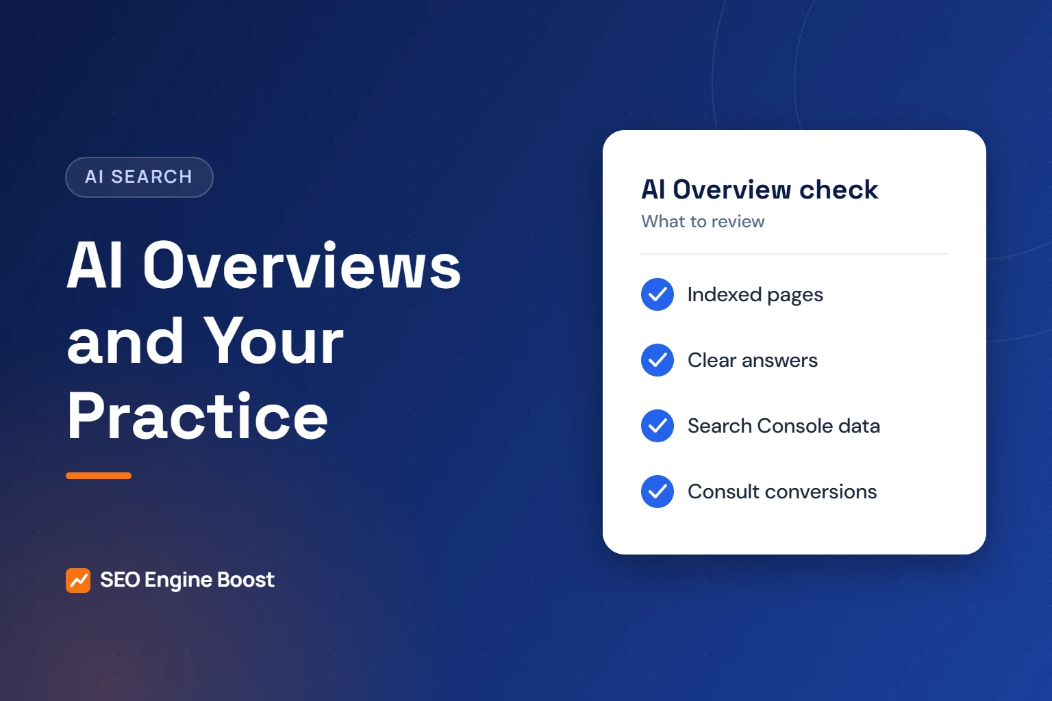 Illustration of a checklist card for reviewing how Google AI Overviews affect an orthodontic practice website