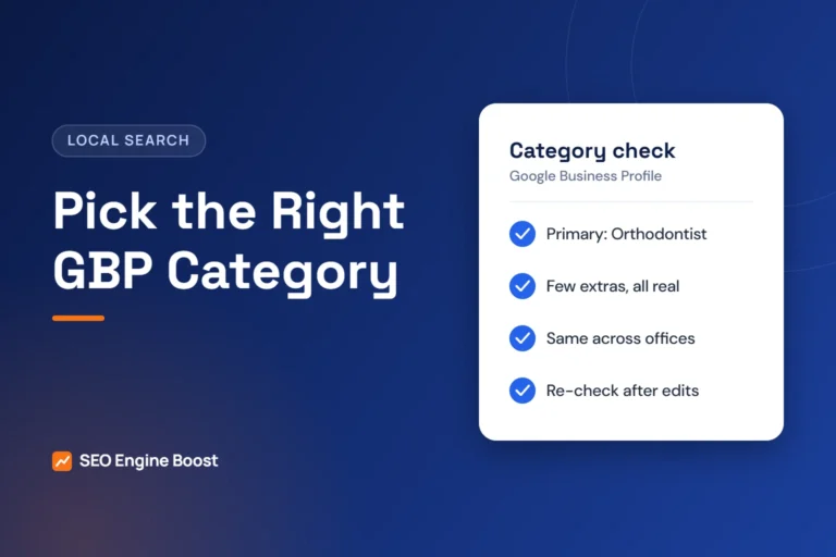 Illustration of a Google Business Profile category checklist for an orthodontic practice