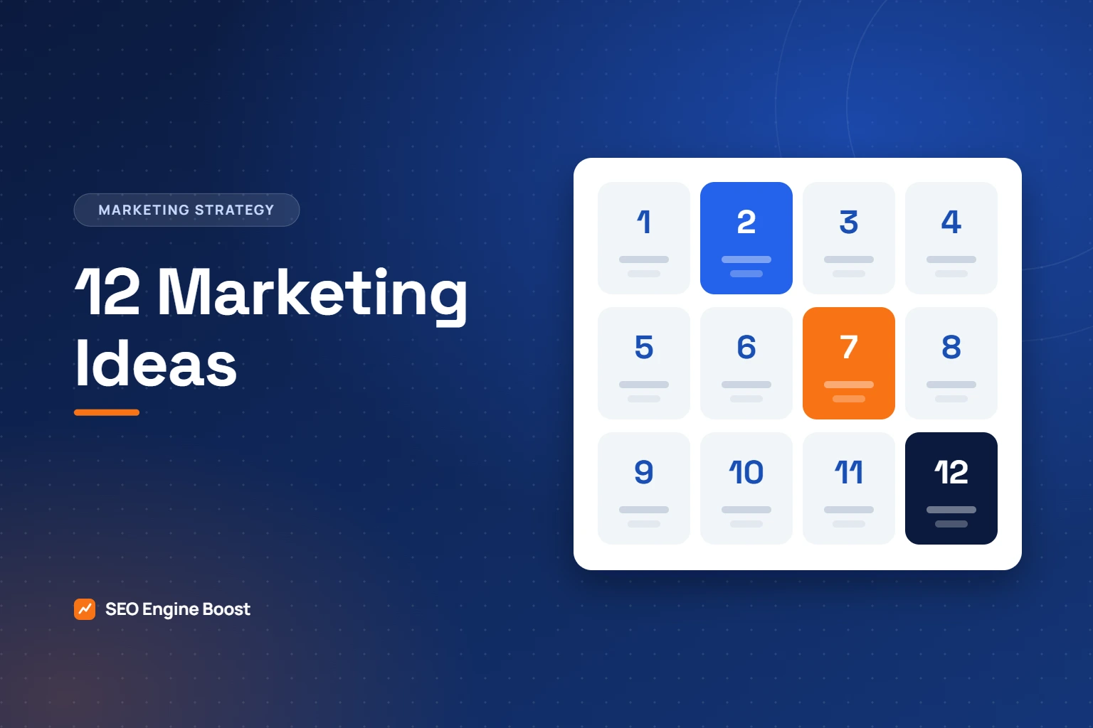 Orthodontic marketing ideas: illustration of twelve numbered tiles representing marketing ideas