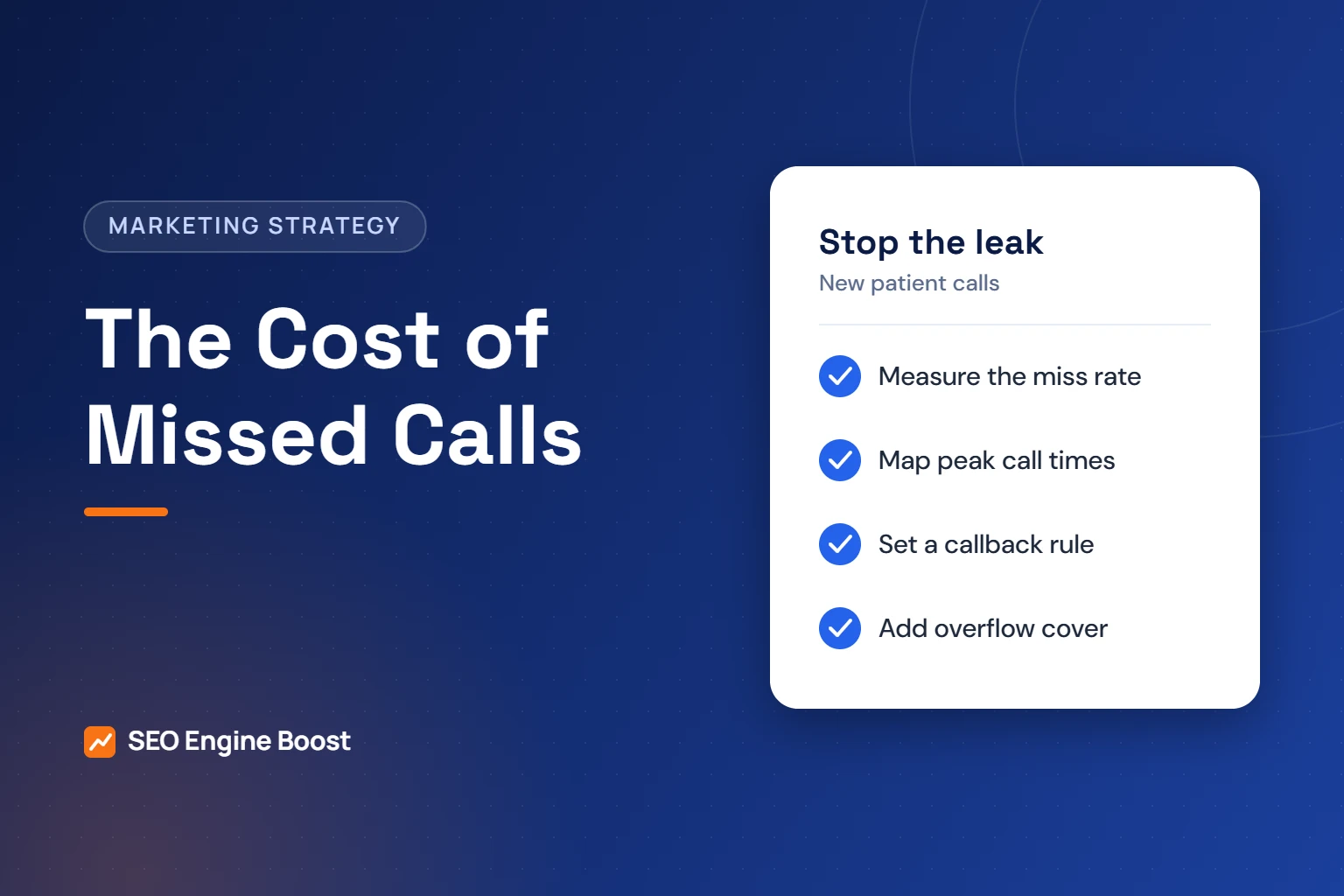 Illustration of a checklist card for reducing missed new patient calls at an orthodontic practice