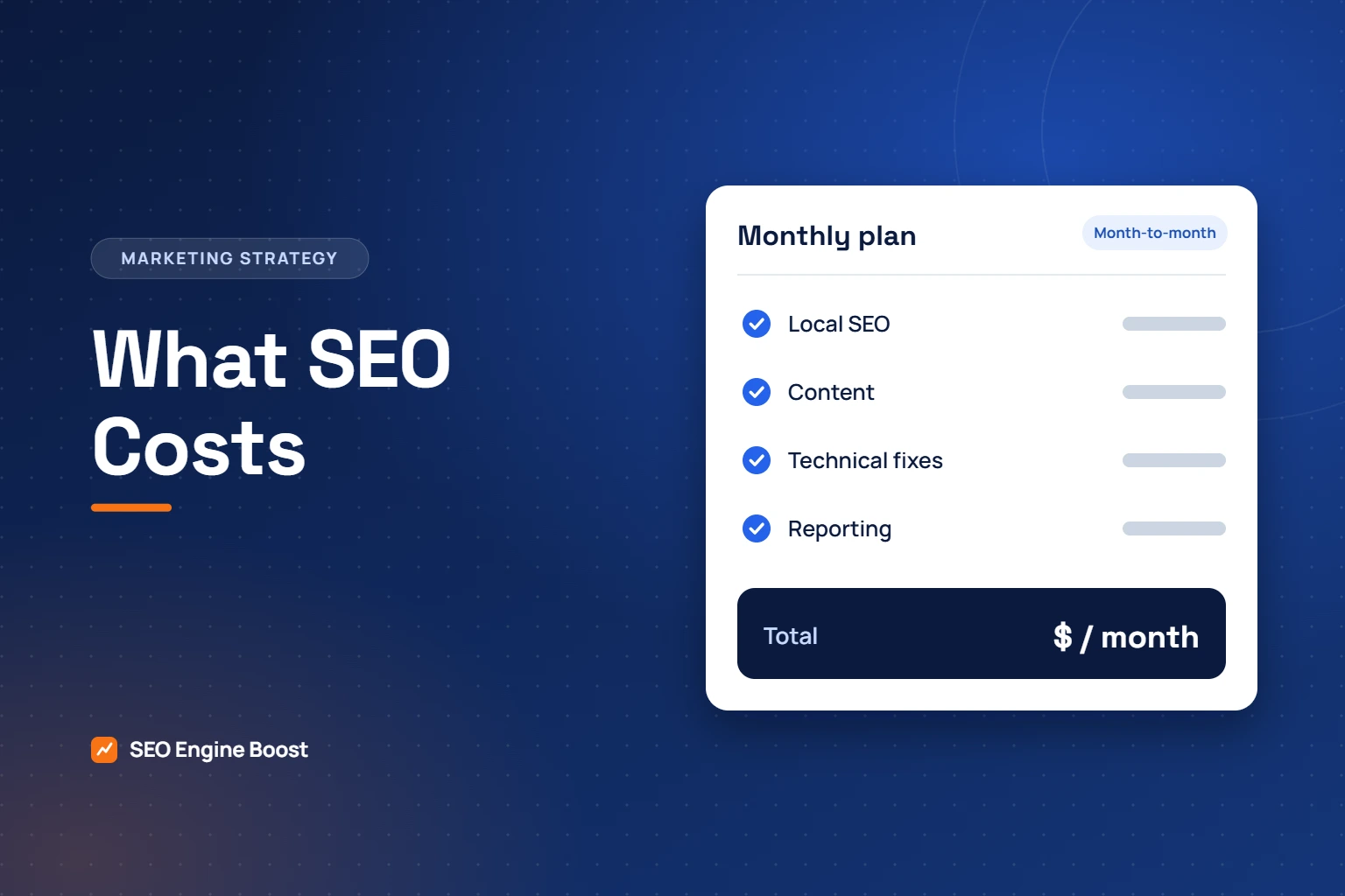 Orthodontic SEO cost: illustration of a monthly SEO plan with line items and a monthly total