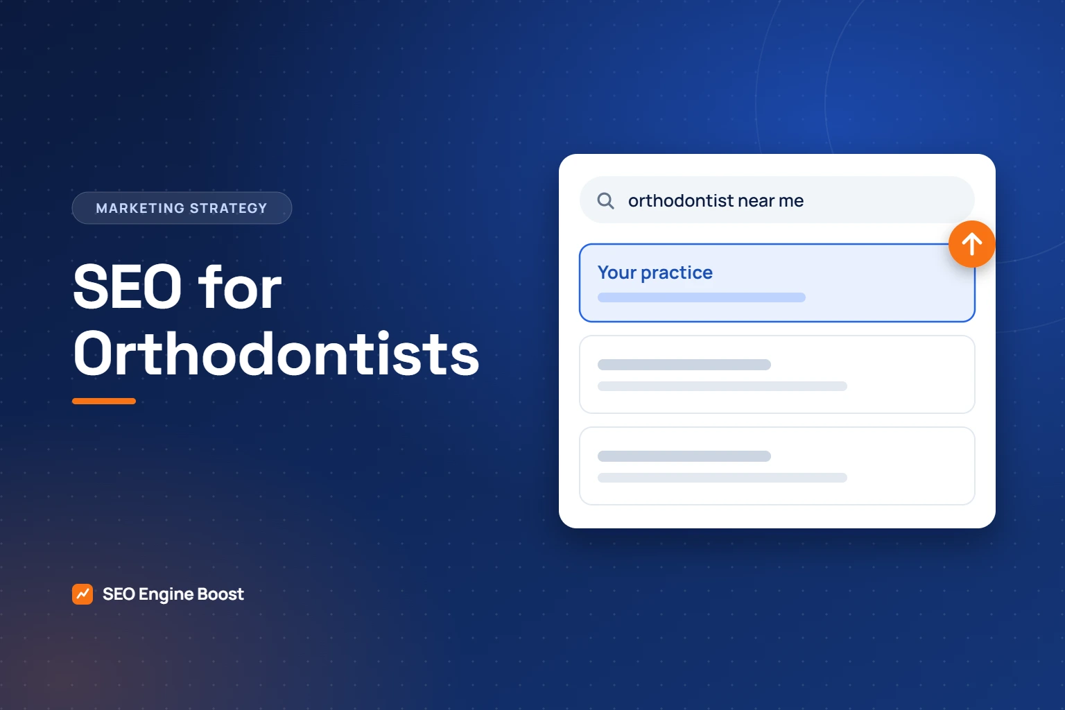 SEO for orthodontists: illustration of a search results page with one practice highlighted at the top
